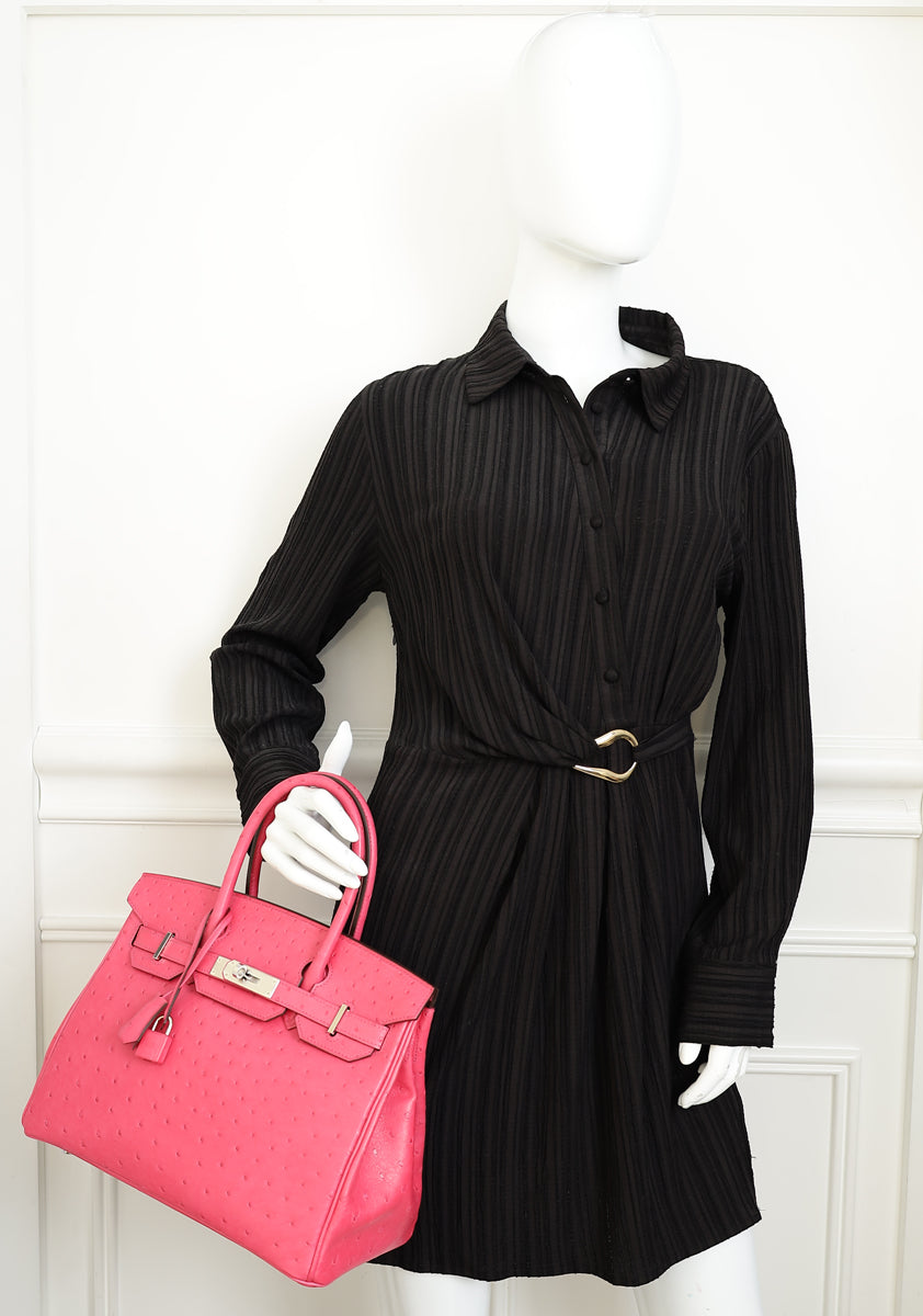 Hermes Fuchsia Ostrich Retourne Birkin 30 Bag