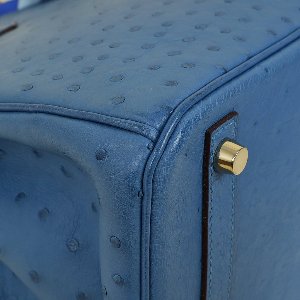 Hermes Bleu Mykonos Birkin 30 Ostrich Bag with 2 Twilly