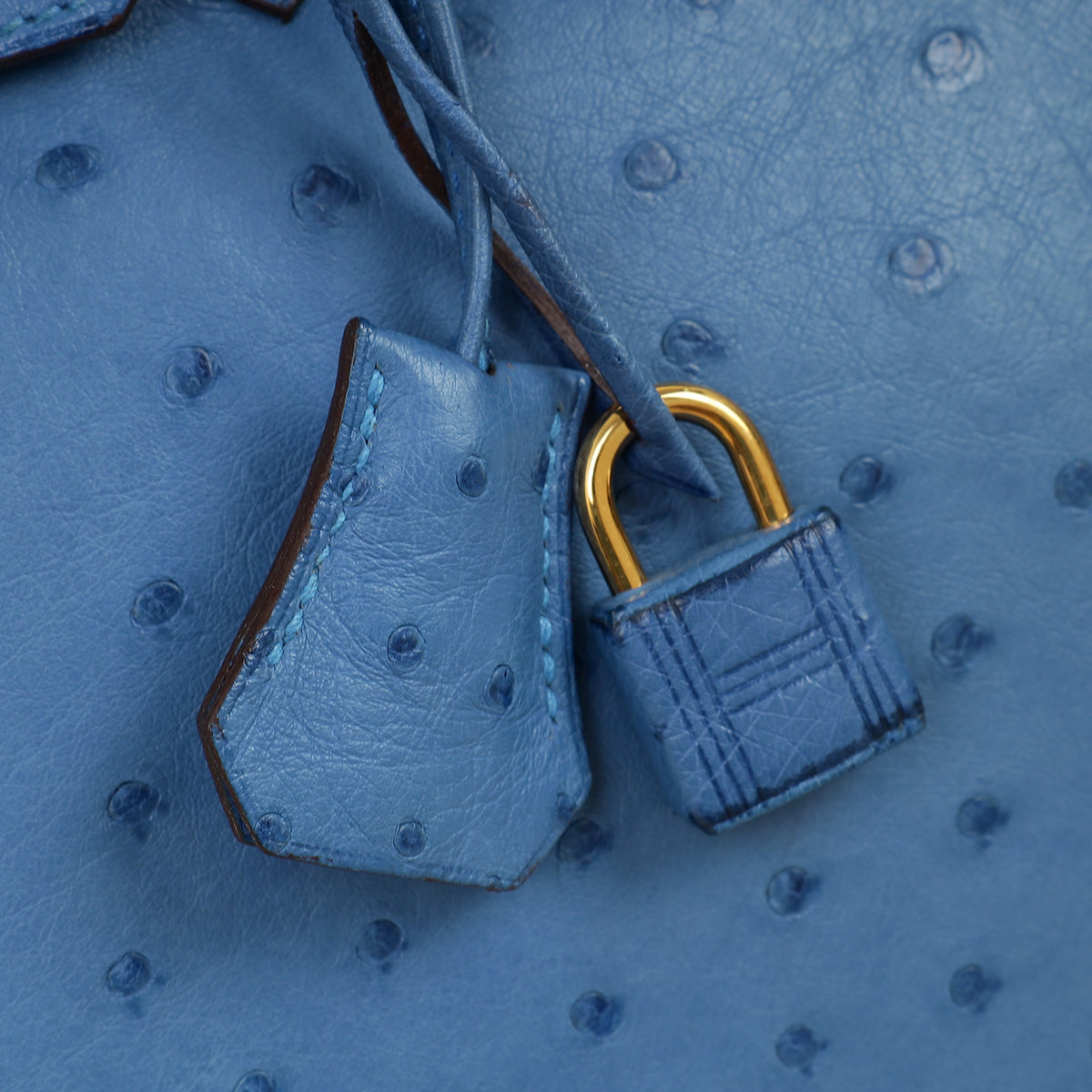 Hermes Bleu Mykonos Birkin 30 Ostrich Bag with 2 Twilly