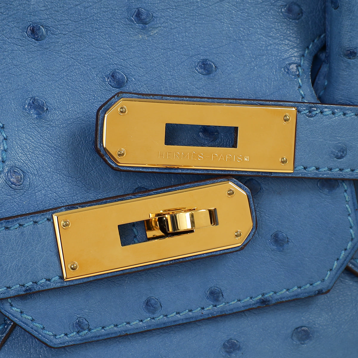 Hermes Bleu Mykonos Birkin 30 Ostrich Bag with 2 Twilly