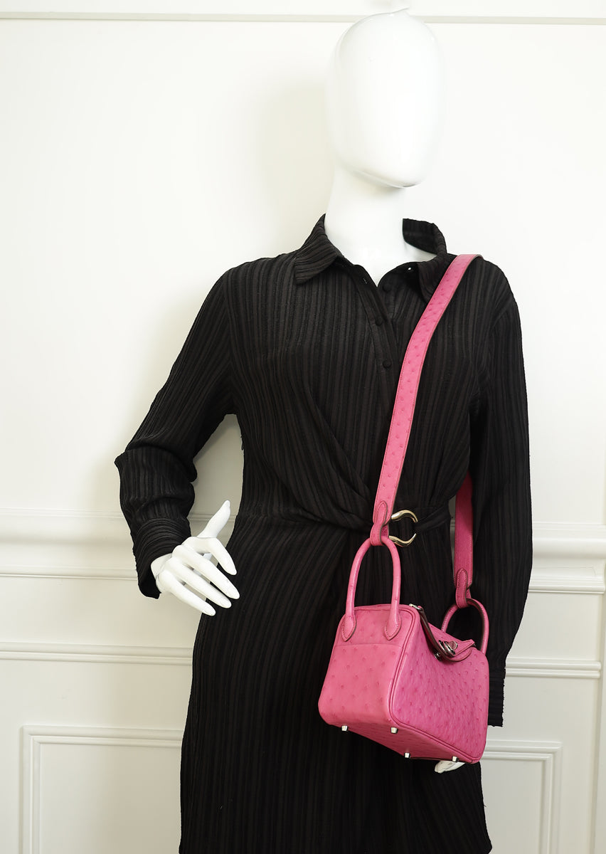 Hermes Fuchsia Mini Lindy Ostrich Bag