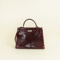 Hermes Bordeaux Shiny Porosus Crocodile Sellier Kelly 35 Bag