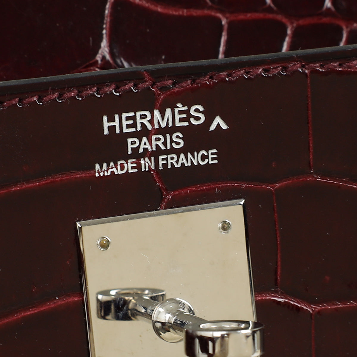 Hermes Bordeaux Shiny Porosus Crocodile Sellier Kelly 35 Bag