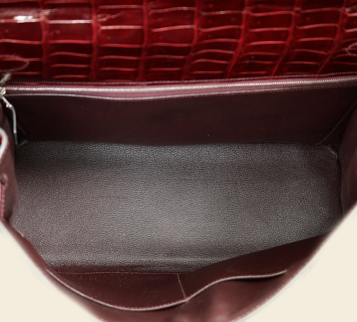Hermes Bordeaux Shiny Porosus Crocodile Sellier Kelly 35 Bag