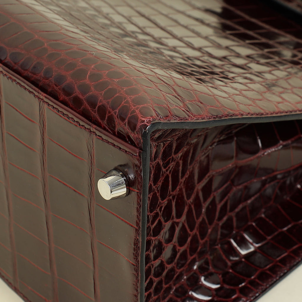Hermes Bordeaux Shiny Porosus Crocodile Sellier Kelly 35 Bag