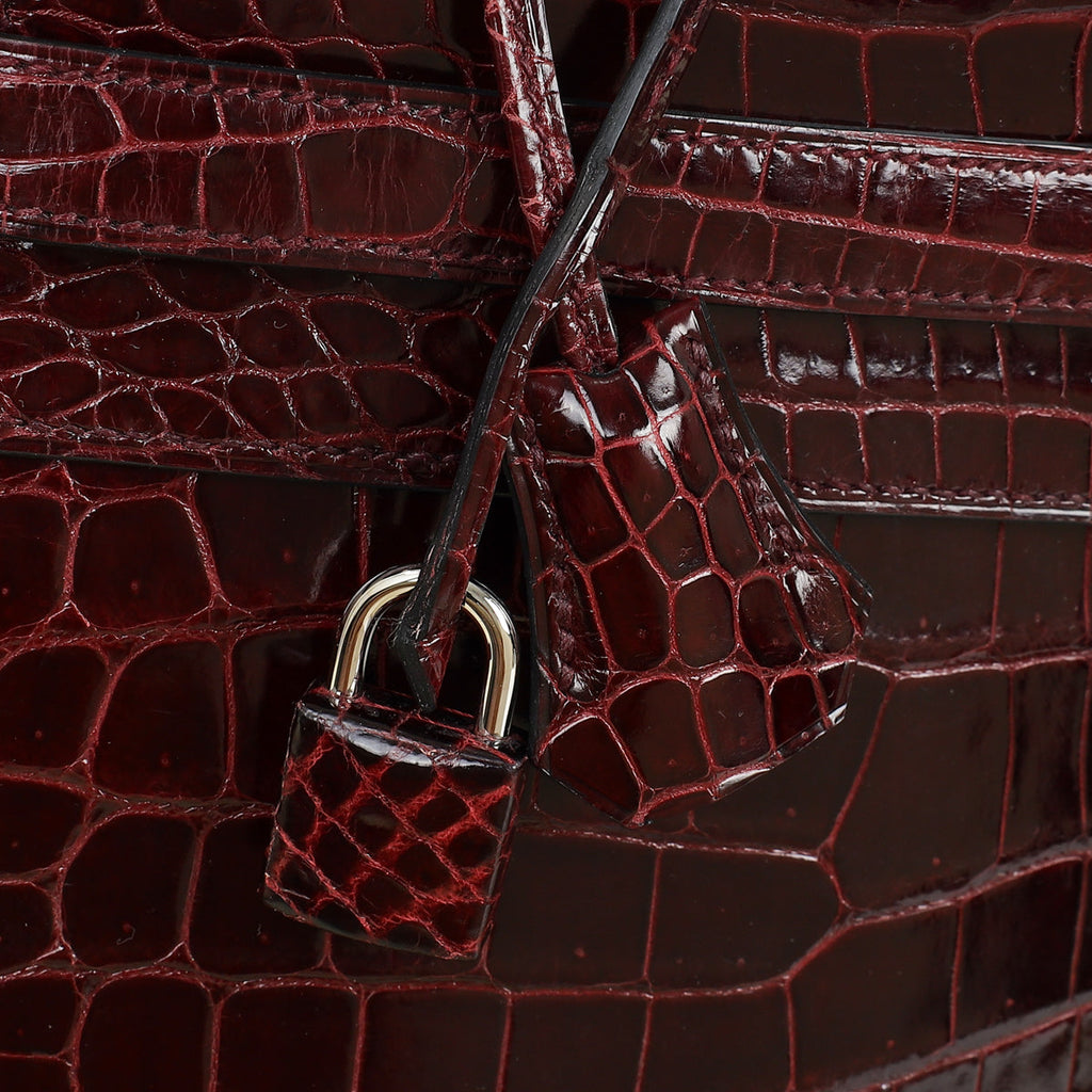 Hermes Bordeaux Shiny Porosus Crocodile Sellier Kelly 35 Bag