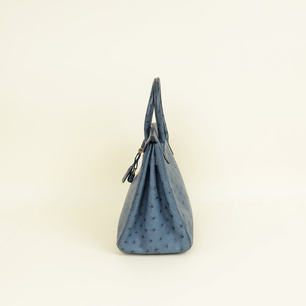 Hermes Mykonos Blue Ostrich Retourne Birkin 30 Bag