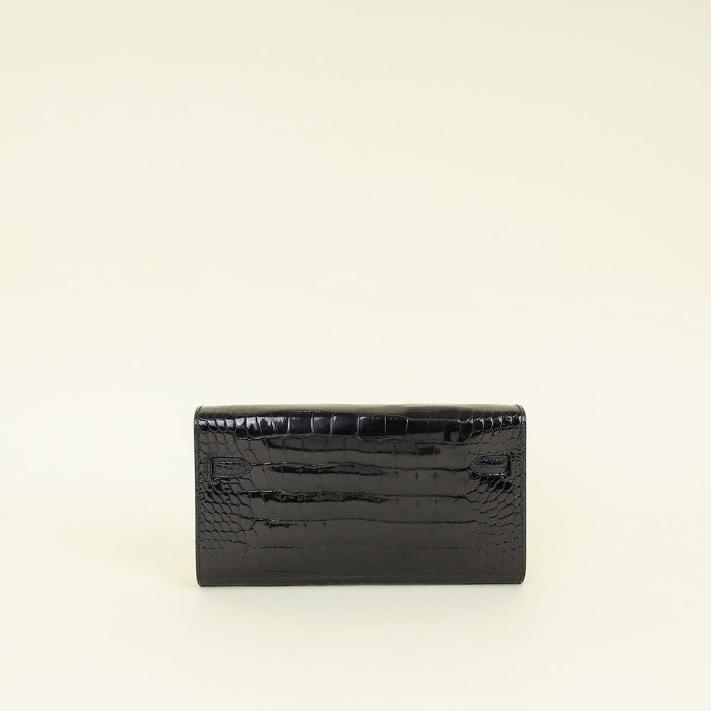 Hermes Noir Kelly To Go Shiny Alligator Wallet