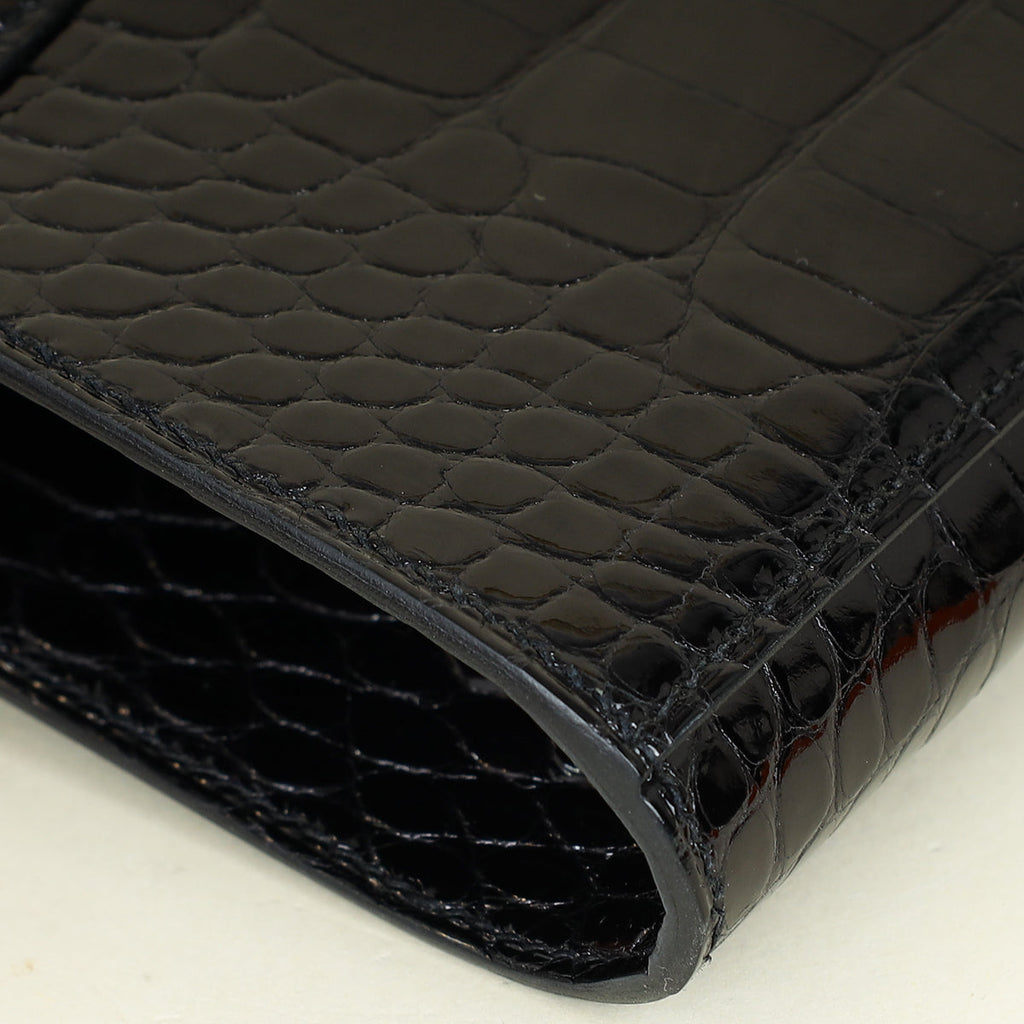 Hermes Noir Kelly To Go Shiny Alligator Wallet