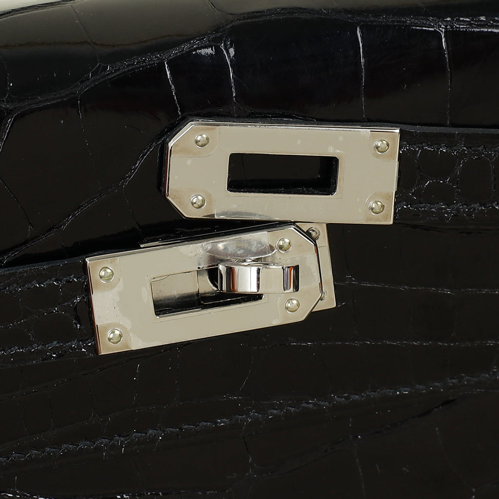 Hermes Noir Kelly To Go Shiny Alligator Wallet