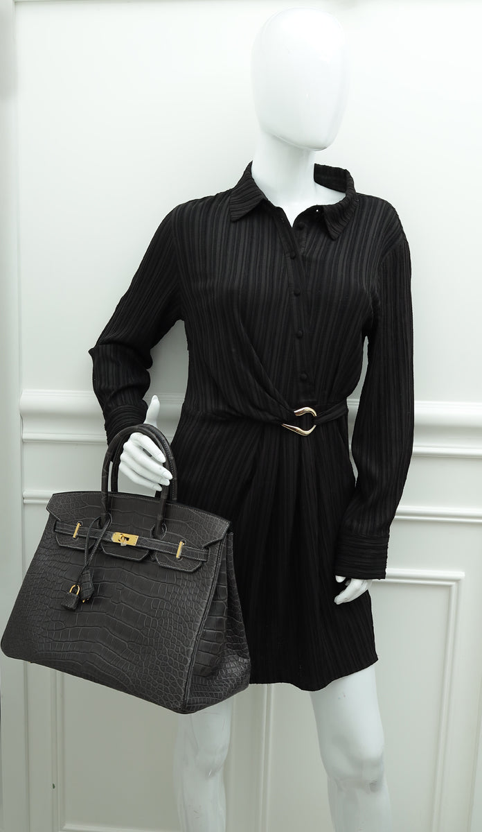 Hermes Graphite Matte Alligator Birkin 35 Bag