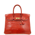 Hermes Lisse Rouge H Shiny Crocodile Porosus Birkin 35 Bag