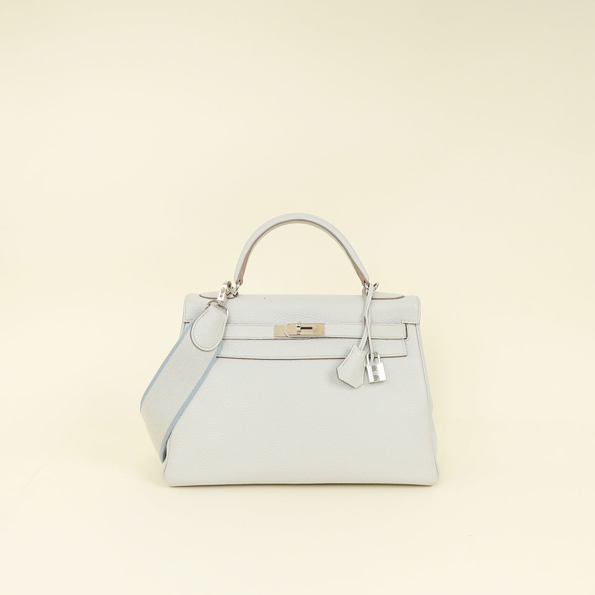Hermes Gris Perle Retourne Kelly 32 Bag w/ Toile Sangle Strap