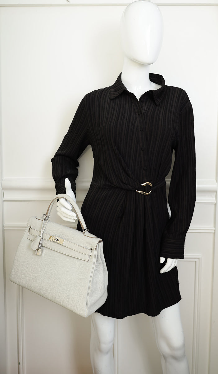 Hermes Gris Perle Retourne Kelly 32 Bag w/ Toile Sangle Strap