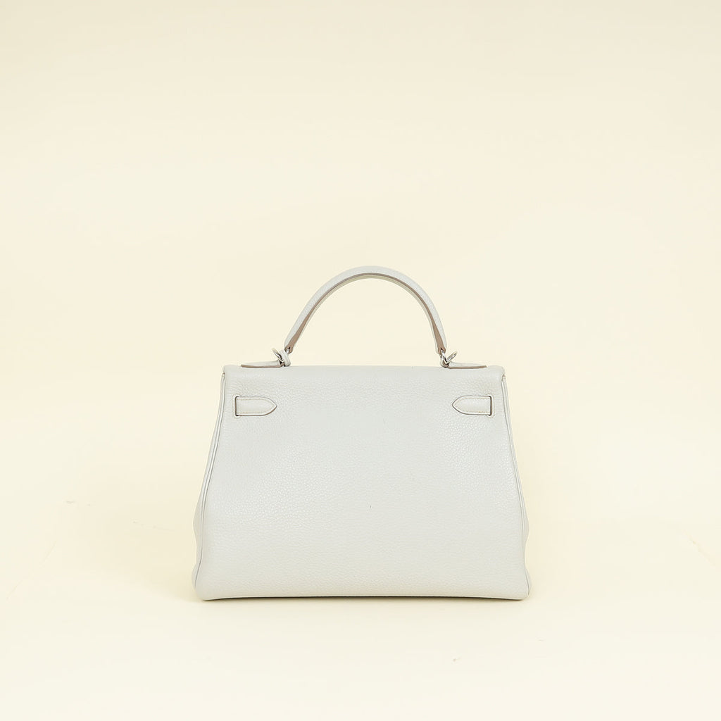 Hermes Gris Perle Retourne Kelly 32 Bag w/ Toile Sangle Strap
