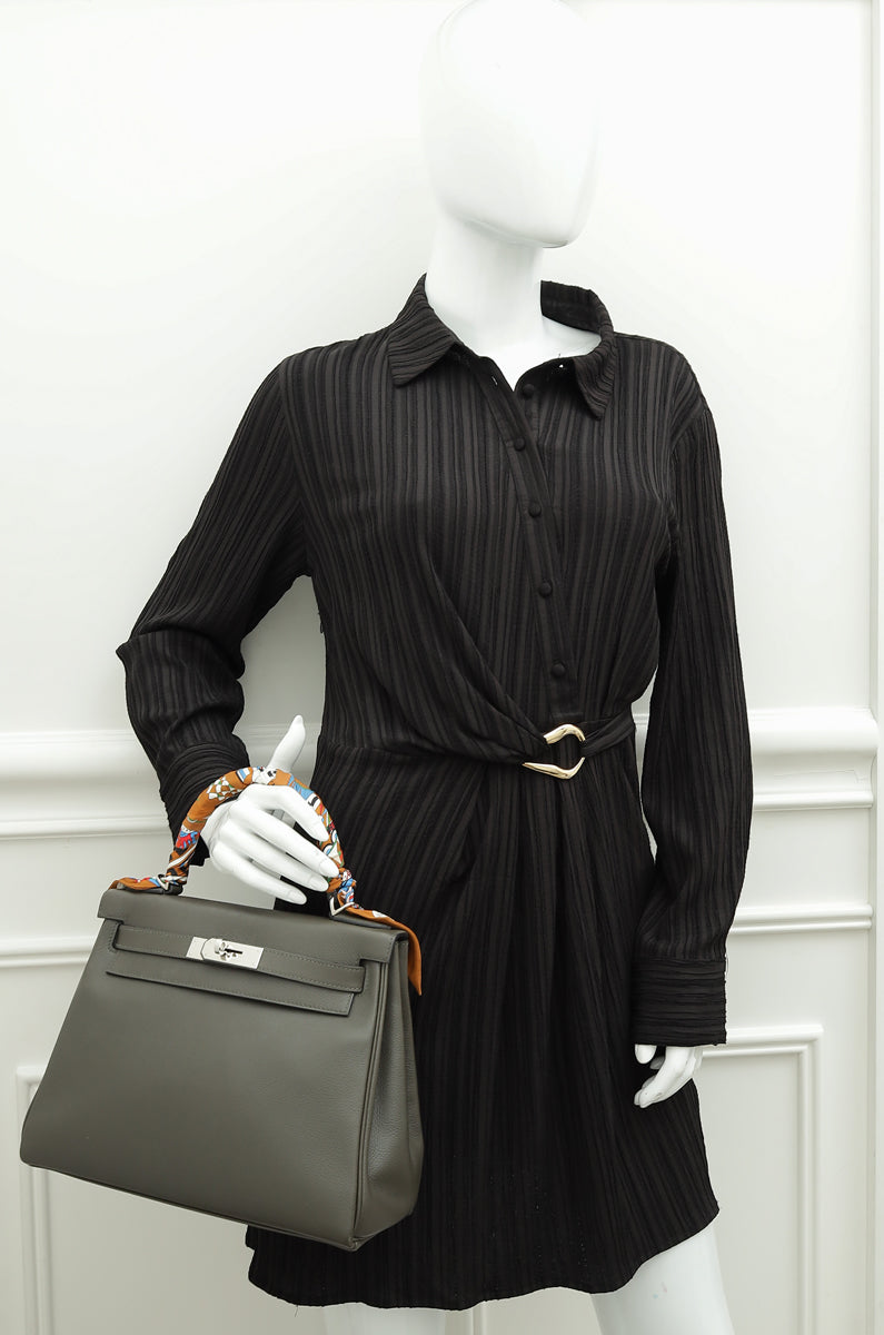 Hermes Vert De Gris Retourne Kelly 28 Bag W/ Twilly