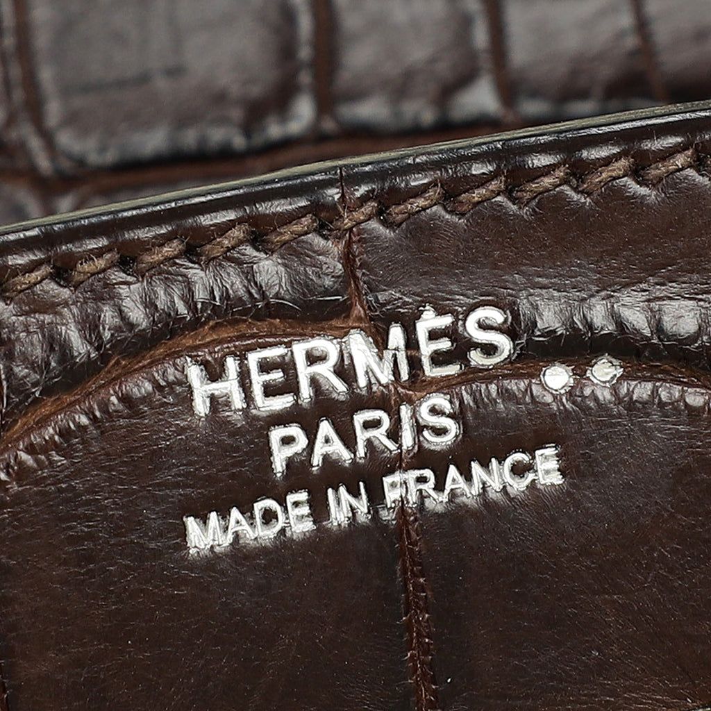 Hermes Chocolate Matte Niloticus Crocodile Birkin 30 Bag w/ Twilly