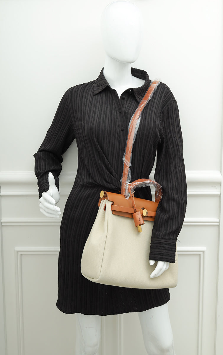 Hermes Bicolor Herbag 31 PM Retourne Toile Militaire Vache Hunter Bag
