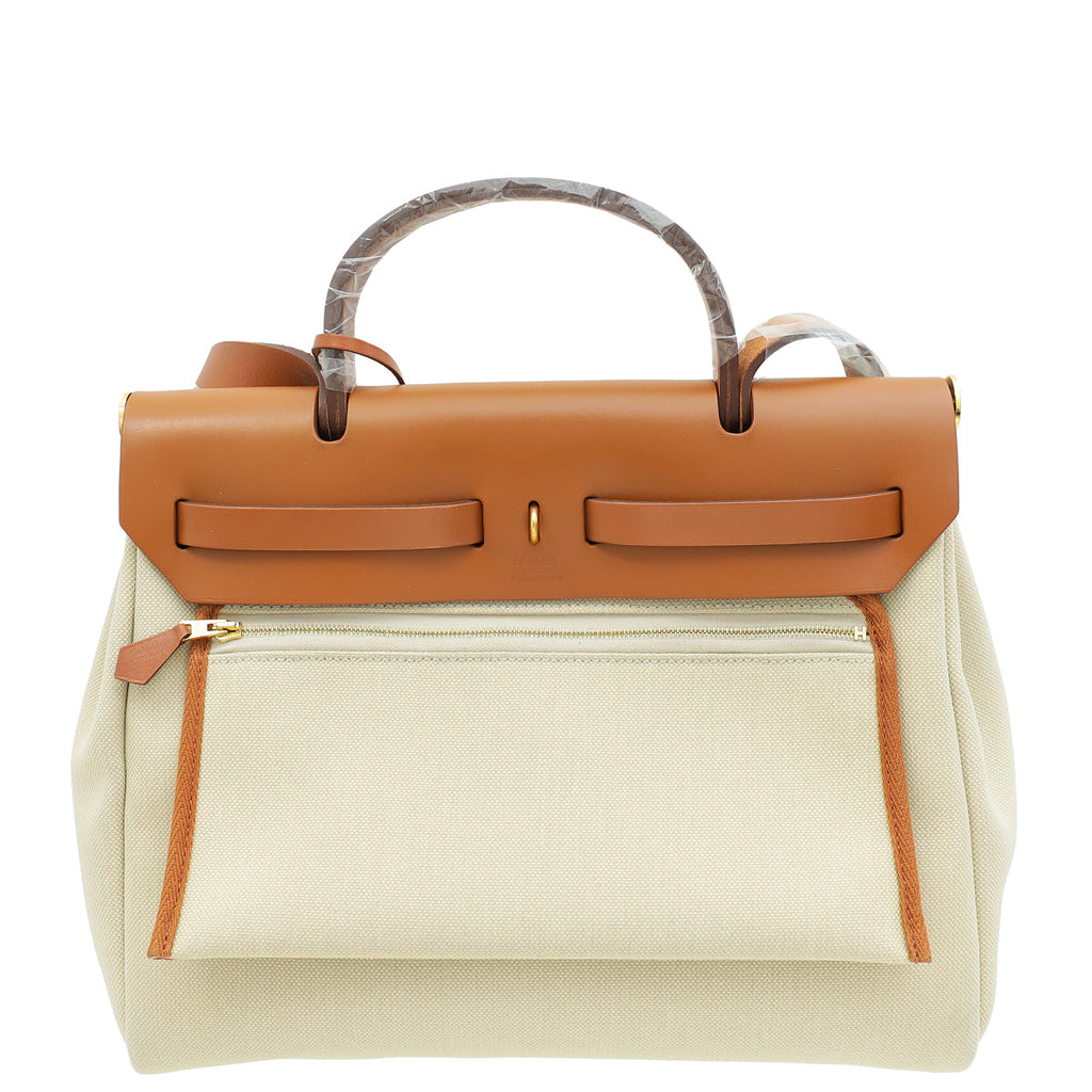 Hermes Bicolor Herbag 31 PM Retourne Toile Militaire Vache Hunter Bag