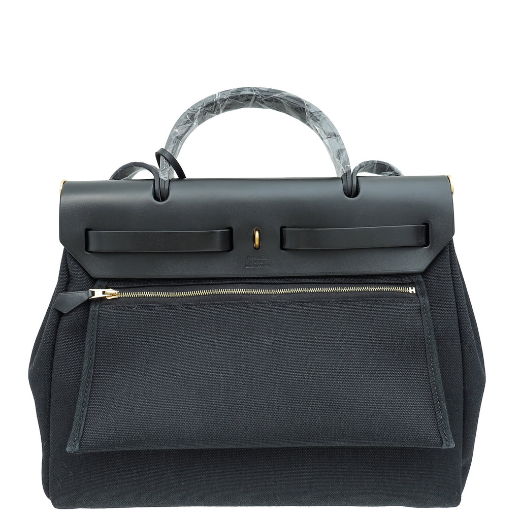 Hermes Noir Herbag Zip 31 PM Toile Vache Hunter Bag