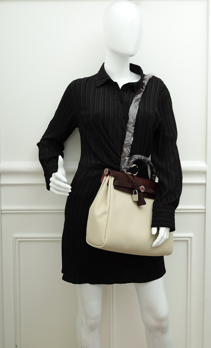 Hermes Bicolor Herbag Zip 31 Retourne Military Toile Vache Hunter Bag
