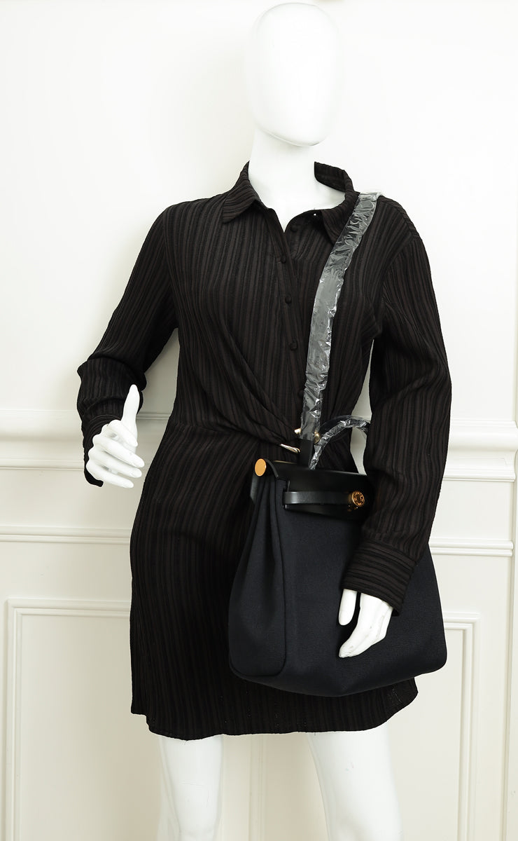 Hermes Noir Herbag Zip 31 Retourne Military Toile Bag