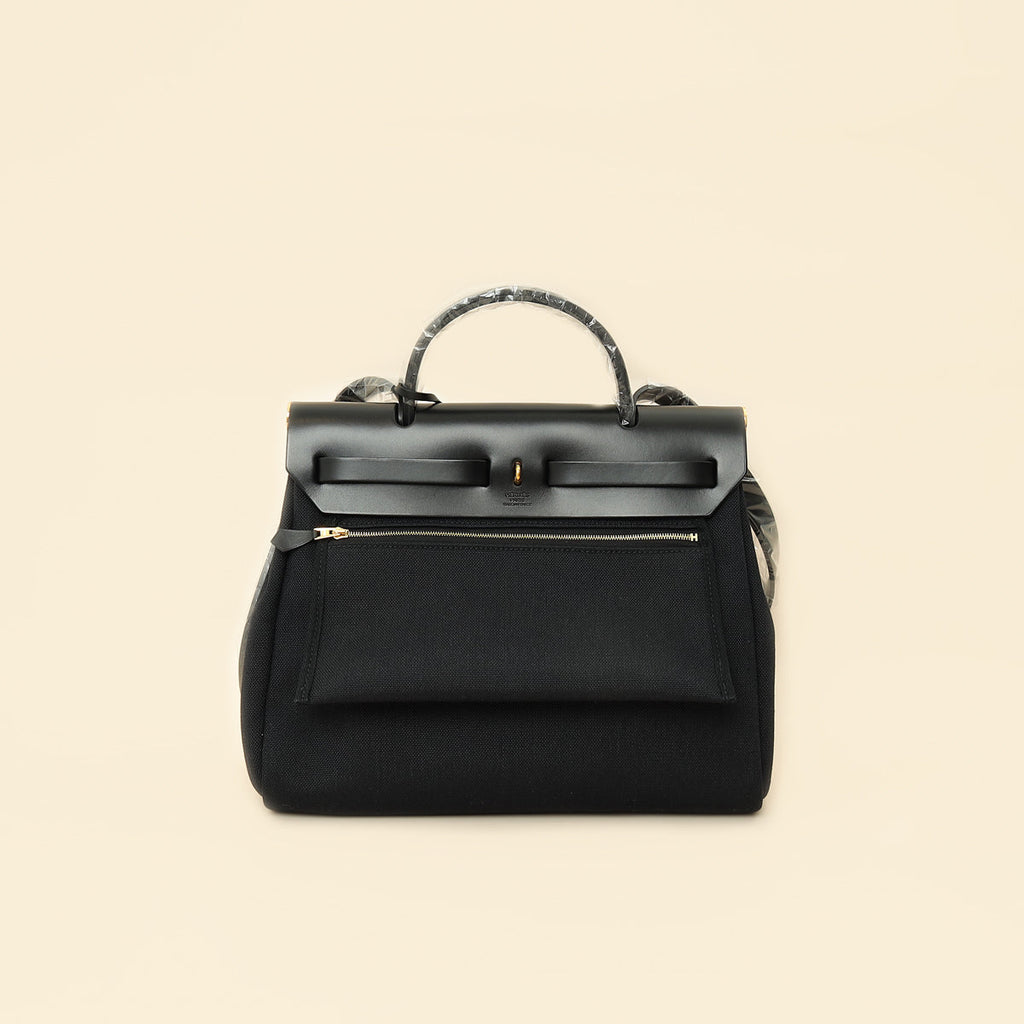 Hermes Noir Herbag Zip 31 Retourne Military Toile Bag