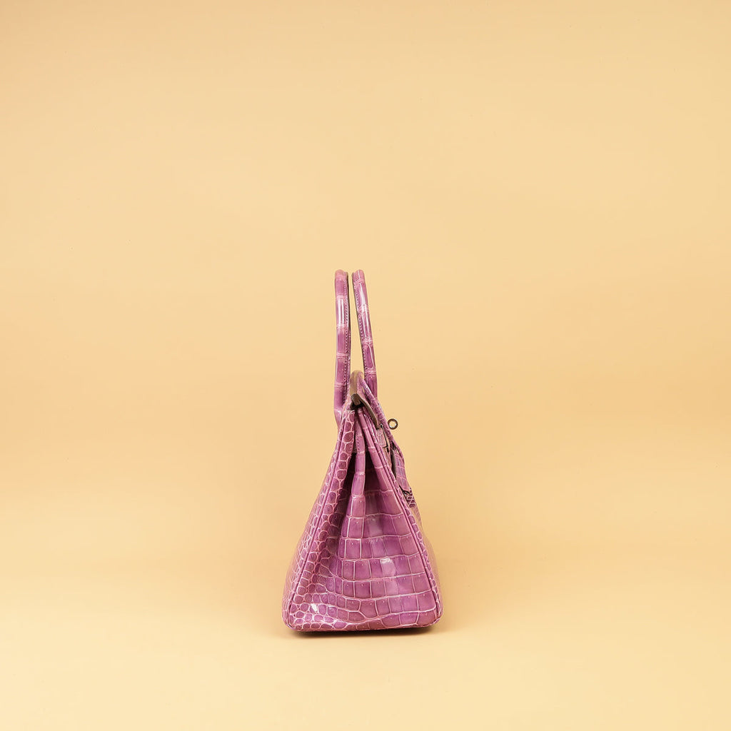 Hermes Violet Shiny Porosus Crocodile Birkin 30 Bag
