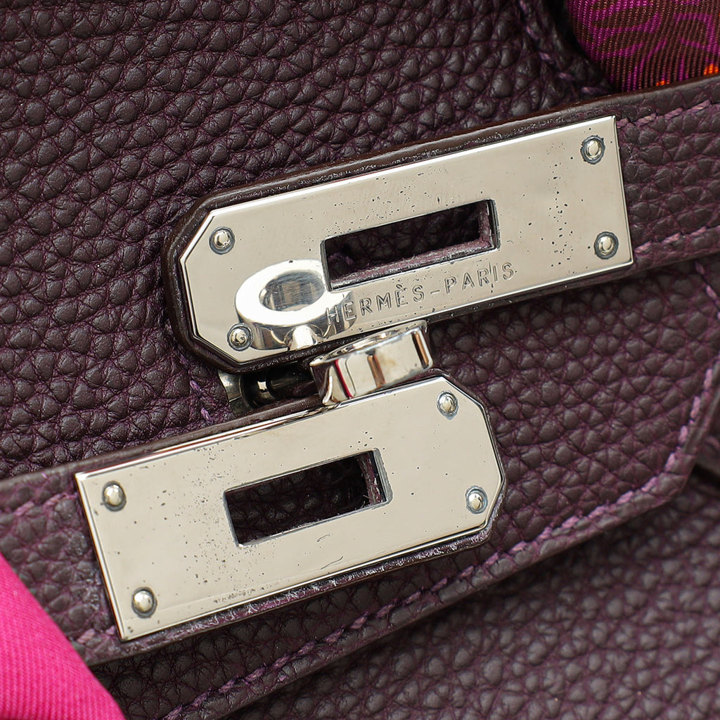 Hermes Raisin Birkin 35 Bag W/ 2 Twilly