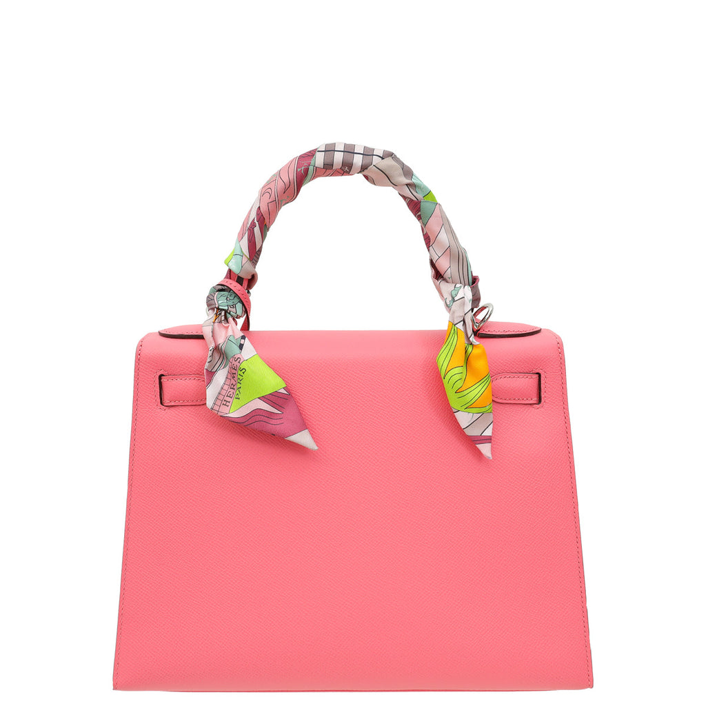 Hermes Rose Azalee Kelly 28 Sellier Bag W/ Twilly