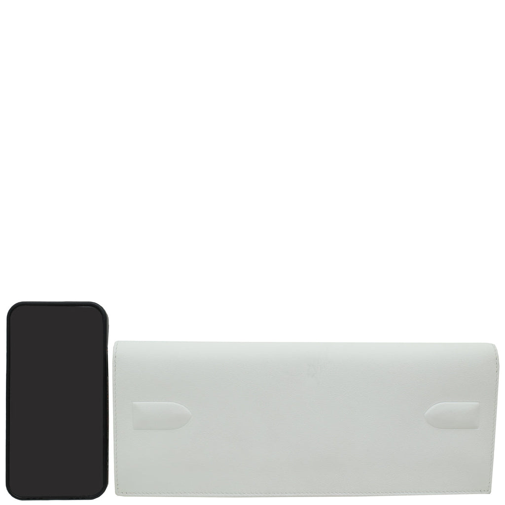 Hermes New White Swift Birkin Shadow Clutch