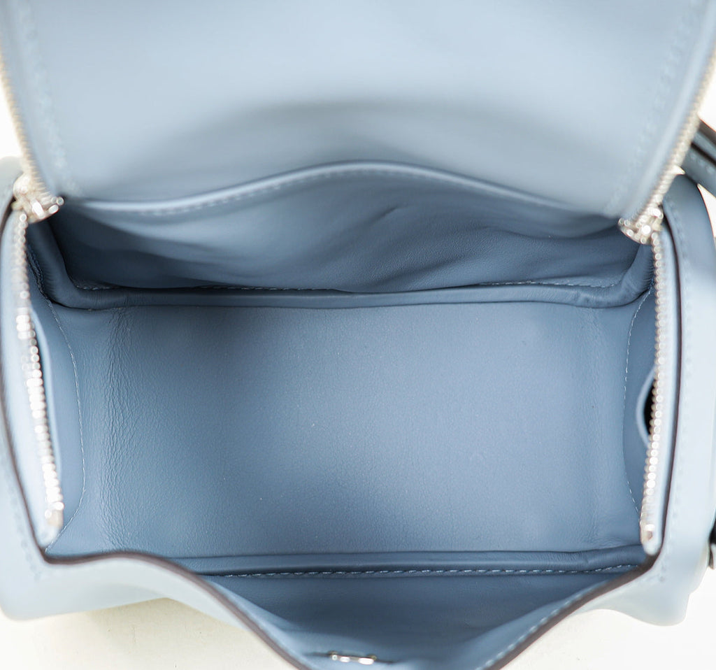 Hermes Bleu Lin Mini Lindy Bag
