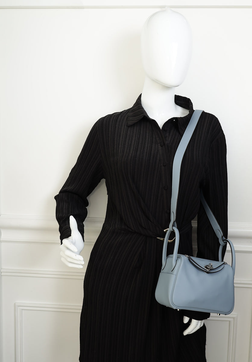Hermes Bleu Lin Mini Lindy Bag