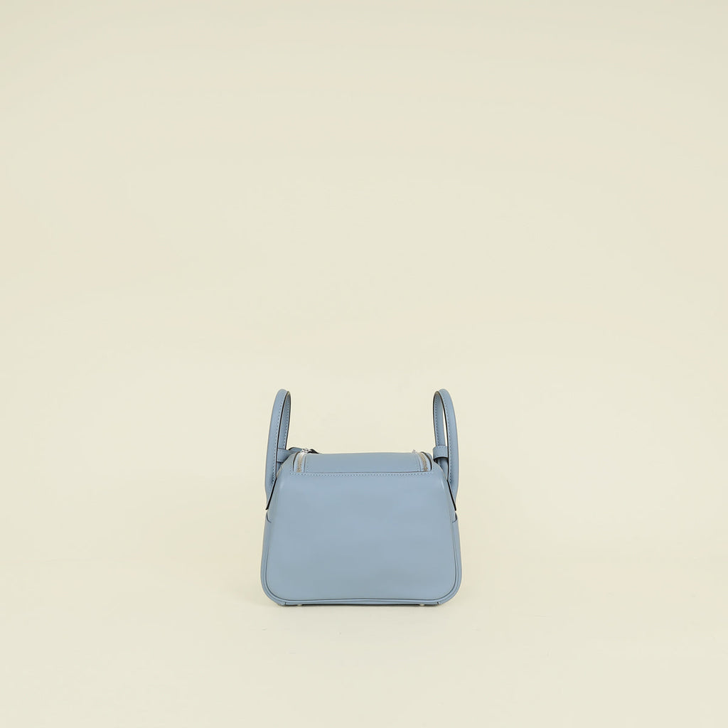 Hermes Bleu Lin Mini Lindy Bag