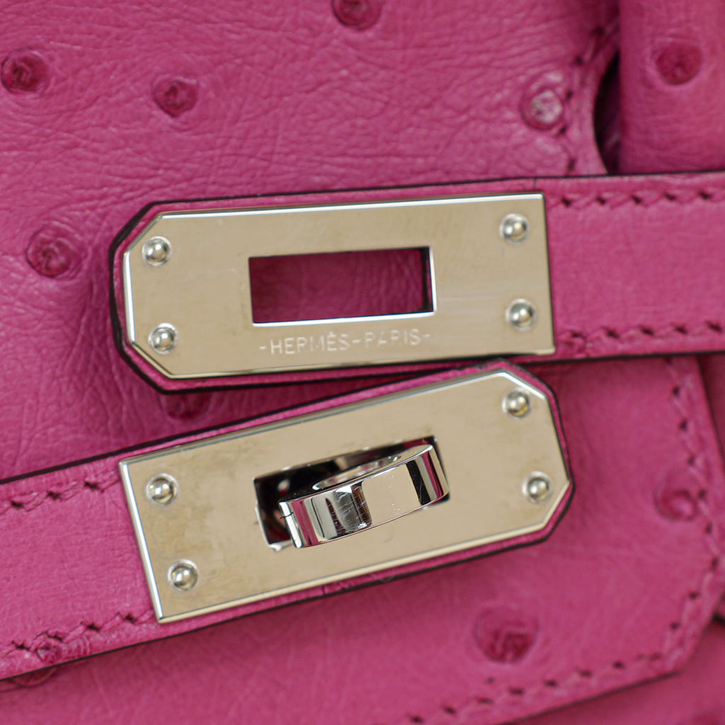 Hermes Rose Pourpre Sellier Ostrich Birkin 25 Bag