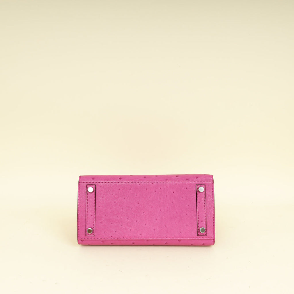 Hermes Rose Pourpre Sellier Ostrich Birkin 25 Bag