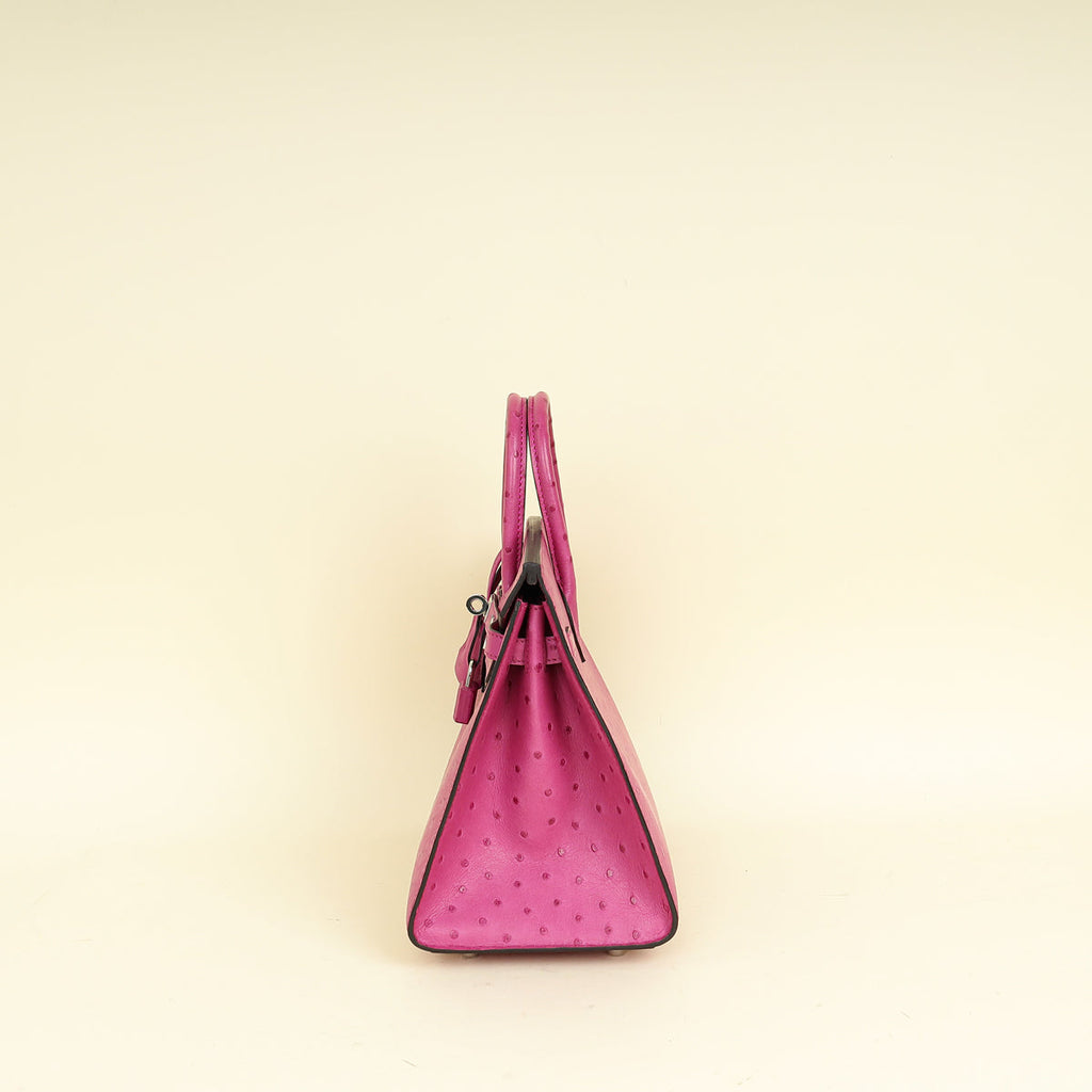 Hermes Rose Pourpre Sellier Ostrich Birkin 25 Bag