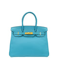 Hermes Turquoise Retourne Birkin 30 Bag