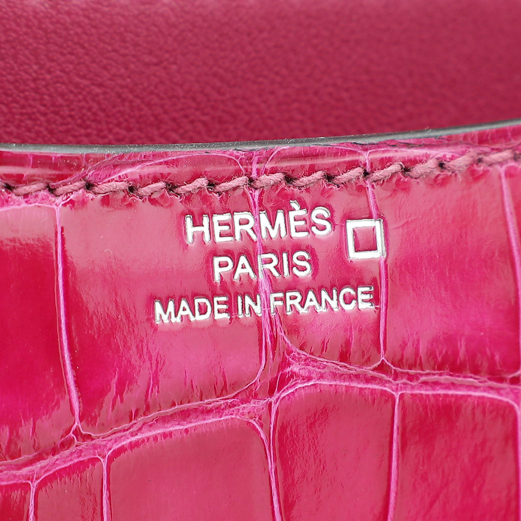 Hermes Rose Pourpre Shiny Alligator Constance 18 Bag