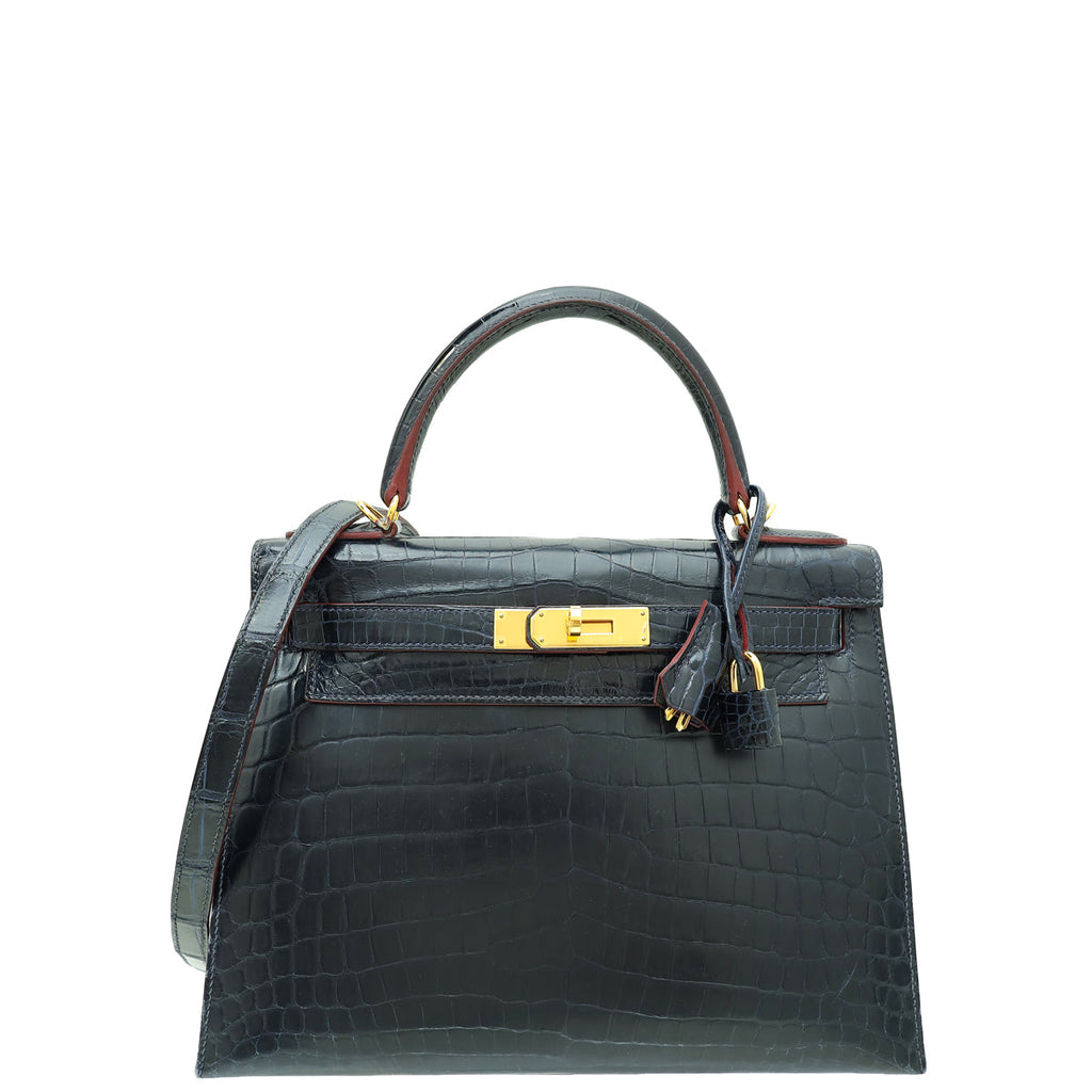 Hermes Bleu Marine Crocodile Niloticus Kelly Sellier 28 Bag