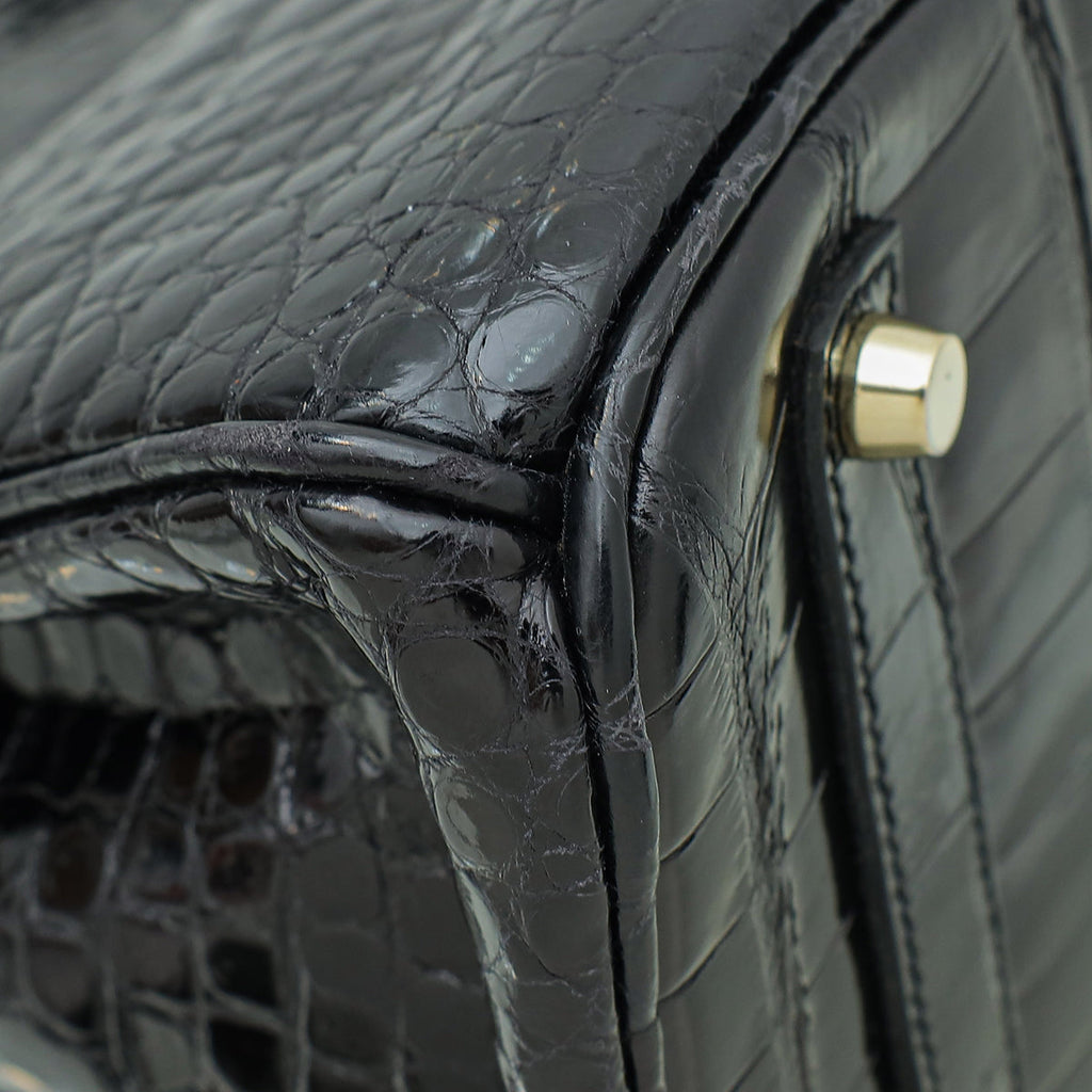 Hermes Noir Crocodile Porosus Birkin 35 Bag