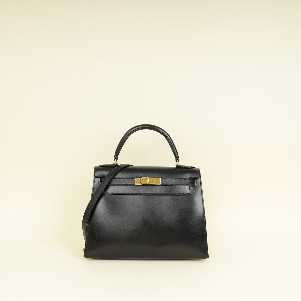 Hermes Noir Vintage Sellier Kelly 28 Bag