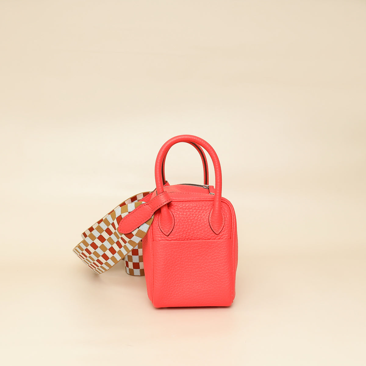 Hermes Rose Texas Lindy Mini Bag W/ Sangle Maxi Quadrille Strap