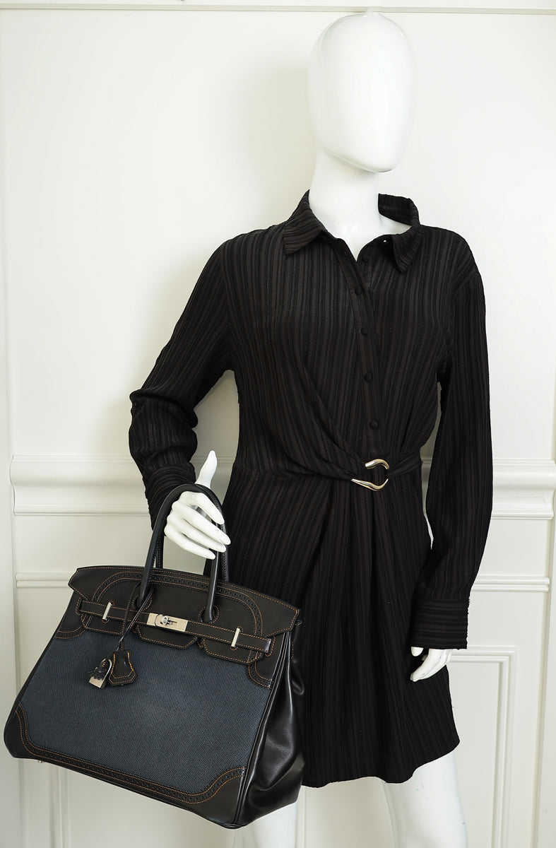 Hermes Noir Ghillies Birkin 35 Bag