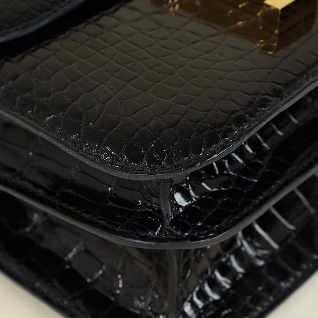 Hermes Noir Verso Shiny Alligator Constance 24 Bag