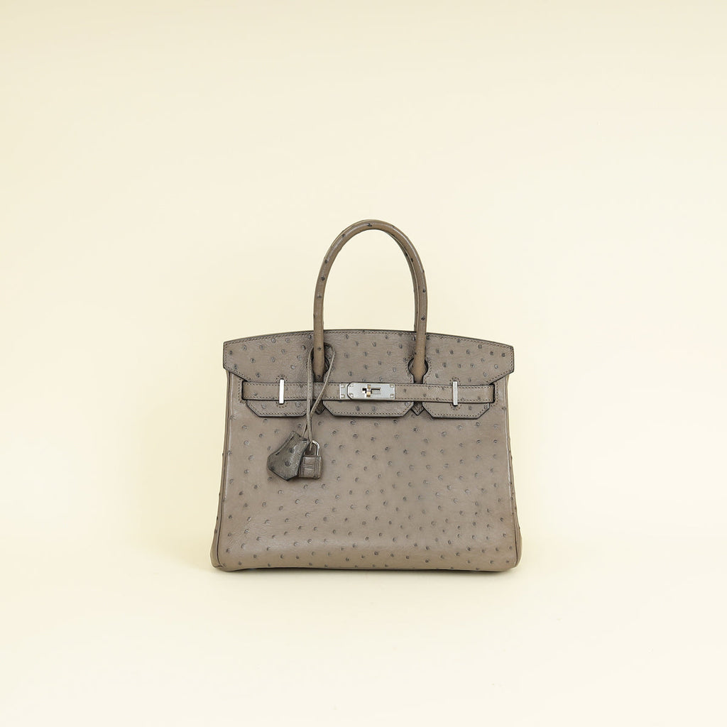 Hermes Gris Agate Ostrich Verso Birkin 30 Bag