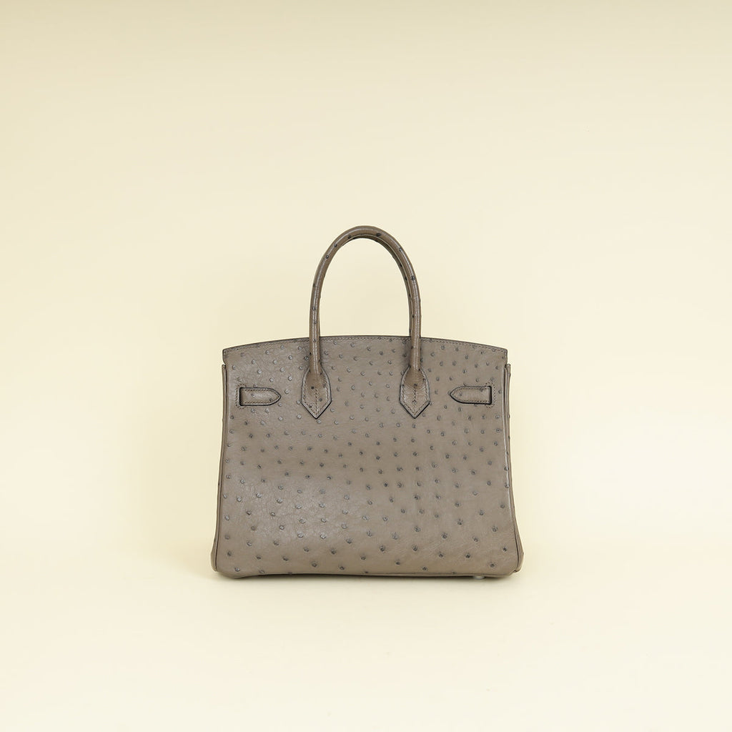 Hermes Gris Agate Ostrich Verso Birkin 30 Bag