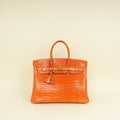 Hermes Orange Shiny Crocodile Porosus Birkin 35 Bag