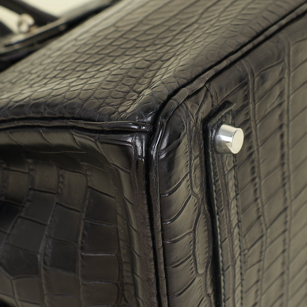 Hermes Noir Matte Porosus Crocodile Birkin 35 Bag