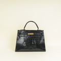 Hermes Noir Vintage Shiny Crocodile Kelly 32 Bag